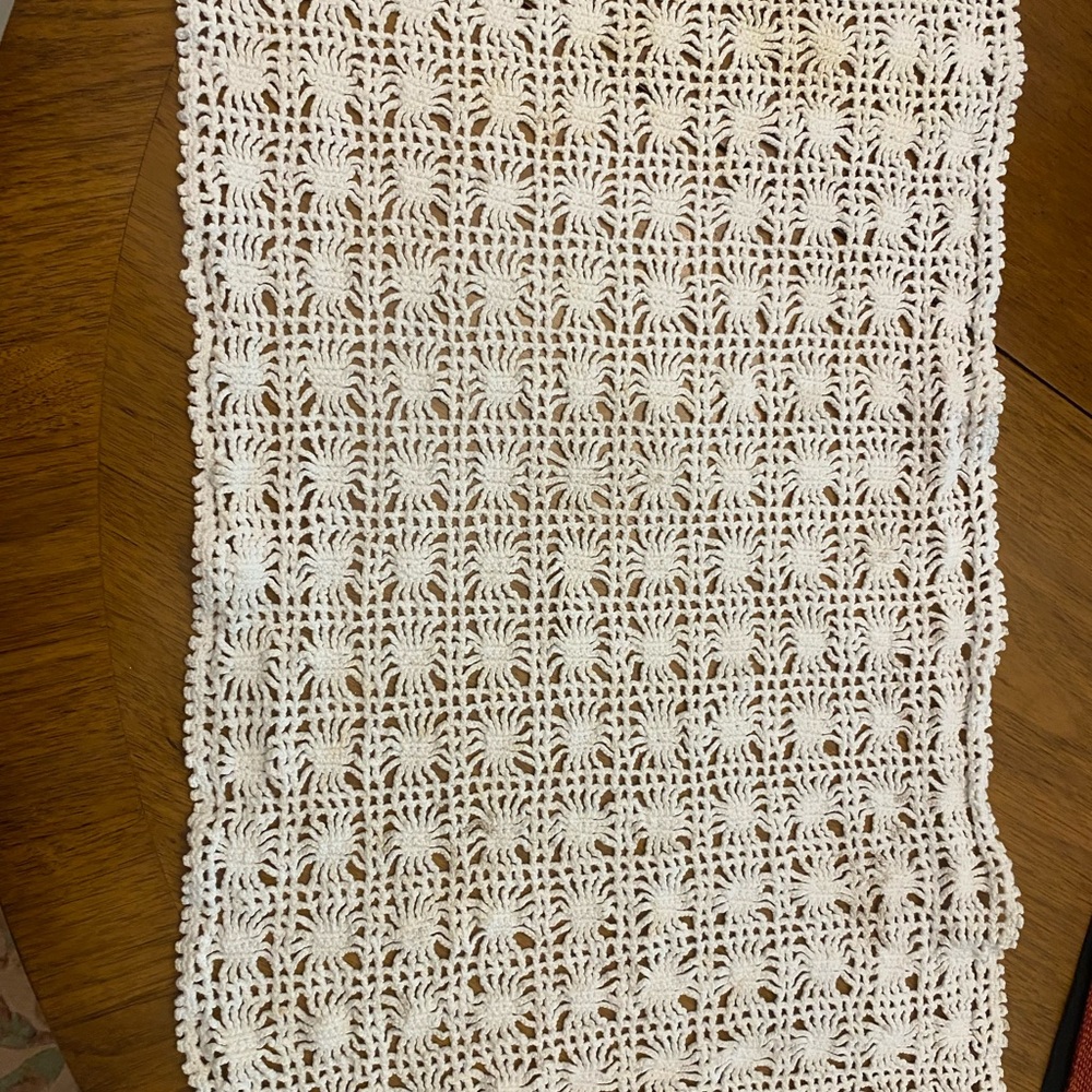 3 Vintage hand crocheted table runner and doilies